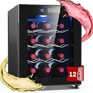 12 Bottle Wine Cooler, Freestanding Wine Fridge with 46-66 ℉ Digital Temperature Control, Countertop Wine Refrigerator for Wine Enthusiast, 33L