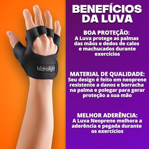 Luva Academia Musculação Treino Feminina Masculina Neoprene Proteção Fitness Crossfit Par Hidrolight
