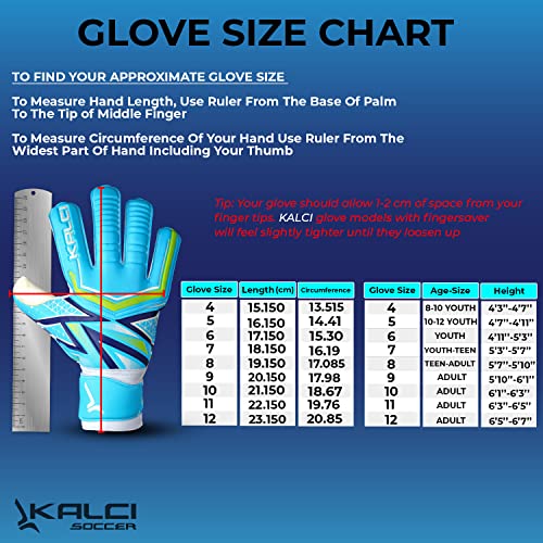 Kalci Soccer Goalie Gloves Adult For Ultimate Grip & Finger Protection. Thick Latex Foam Padding Kids Soccer Goalkeeper Gloves. Gk Gloves With Hook & Loop Strap Wrist Support (Blue-Size-5) #TOP5