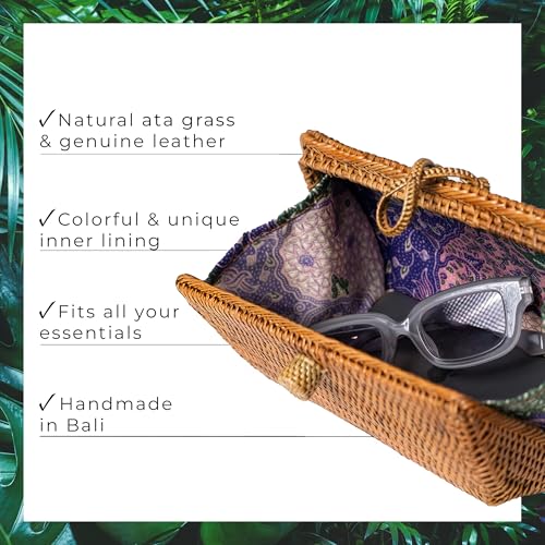 Image of Novum Crafts Round Rattan Bag for Women - Handmade Ata Wicker Woven Purse - Circle, Square, Oval Brown Straw Boho Bags