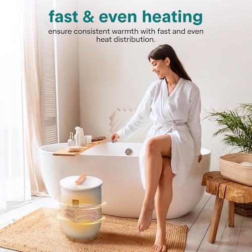 Image of SereneLife Digital Display Bucket Towel Warmers, White Large Towel Warmer for Spa and Bathroom, Luxury Towel Heater Gifts for Him & Her, Auto Shut-Off, Fits 2 large, Blankets, Bathrobes, PJ's