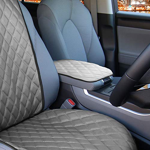 Image of FH Group Faux Leather Diamond Pattern Center Console Gray Armrest Cushion, Luxury Seat Box Cover Protector fits Most Cars, SUVs, and Trucks