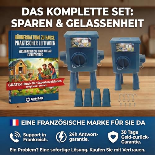 Kit 2 Futterautomaten Hühner 12KG/8KG – Anti-Verschwendung, 5 schädlingssichere Ports, Multi-Gehege, Schluss mit Futter-Konflikten, Regenschutzdeckel, Ideal für Mikro-Farmen & Hobbybetriebe, Robuste