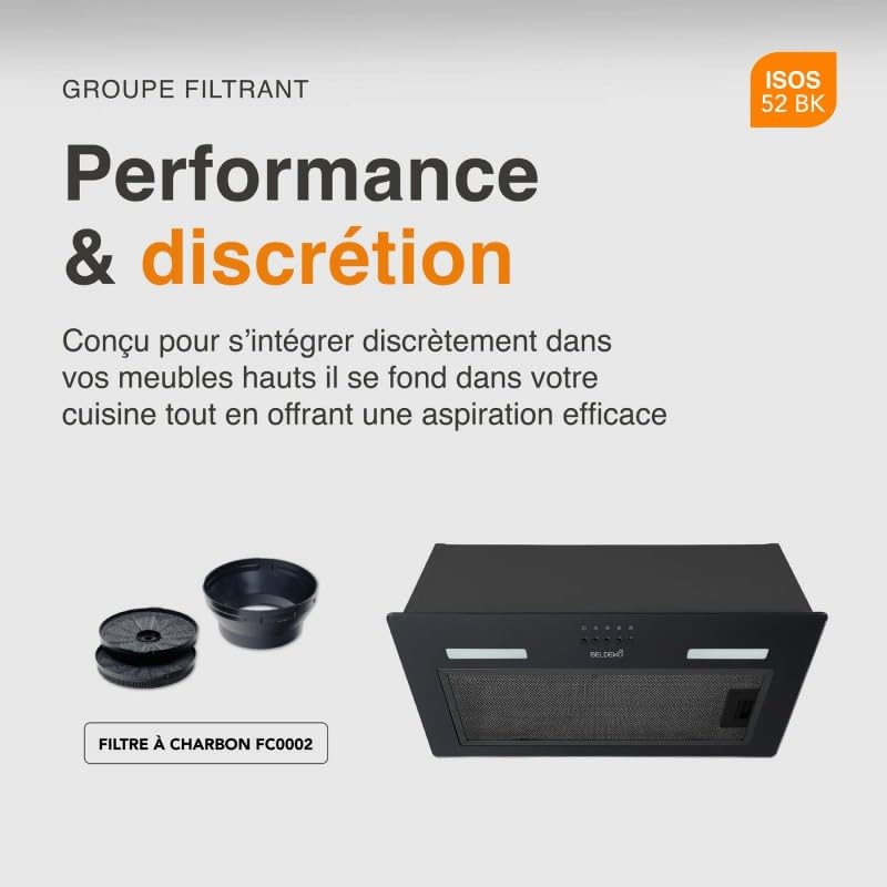 HOTTE INCASTRABILE — GRUPPO FILTRANTE NERO 52 CM | ISOS 52 BK BELDEKO