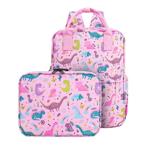 Toddler Backpack with Lunch Bag Box Set for Preschool Kindergarten Boys Girls Kids Small Backpacks School Bookbag for Elementary Primary(Pink Dinosaur)
