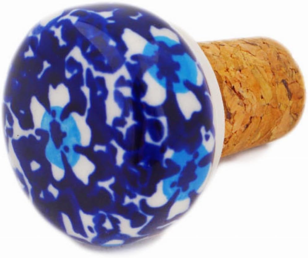 Polmedia Polish Pottery Bottle Stopper - Flowers On The Lake Pattern Handmade in Boleslawiec Poland + Certificate of Authenticity