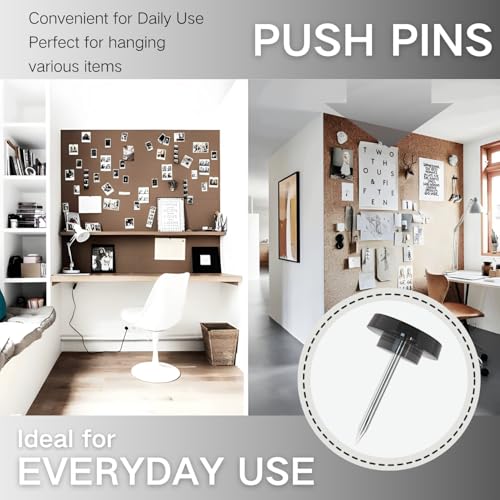 image for OIAOIW 150 PCS Flat Black Push Pins for Wall Clear Thumb Tacks for Wal