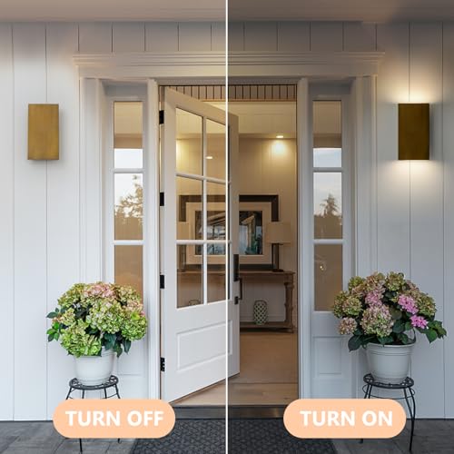 Image of Handmade Gold Up and Down Outdoor Wall Lights 10 inch LED Patio Wall Light Fixture Rectangle Exterior Lighting Fixtures for House, Porch Entryway Front Door Patio Garage (10W, 3000K /4500K /6000K)