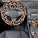 Accmor Fuzzy Car Steering Wheel Cover, Universal Fit Fur Auto Wheel Cover & Handbrake Cover & Gear Shift Cover Set, Leopard Warm Fluffy Vehicle Wheel Protector Car Accessories for Men Women (Brown)