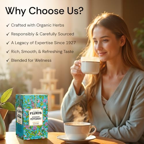 Image of Flurys Organic Peppermint Tea | 100% Pure Herbal Tea | Caffeine-Free Mint Infusion for Digestion & Relaxation | 20 Tea Bags (30g)