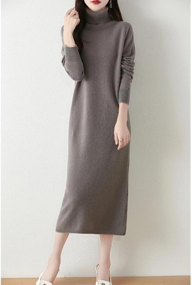 Autumn Winter Women's Turtleneck Sweater Wool Dress Pullover Casual Cashmere Skirt Wool Knitwear