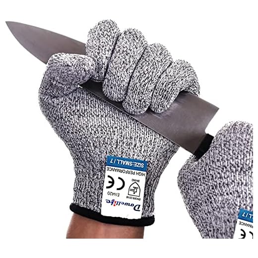 Dowellife Cut Resistant Gloves Food Grade Level 5 Protection, Safety Kitchen Cuts Gloves for Oyster Shucking, Fish Fillet Processing, Mandolin Slicing, Meat Cutting and Wood Carving, 1 Pair (Large)