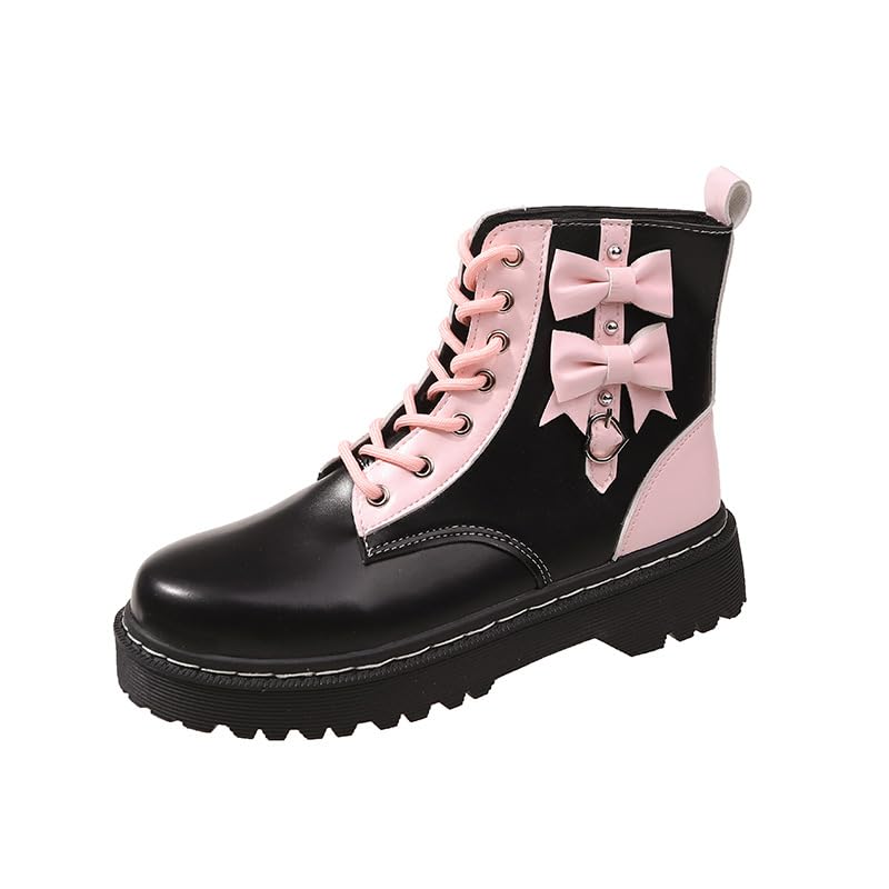 Women Platform Goth Boots Chunky Heel Punk Rave Boots Lace Up Combat Booties Round Toe Booties Shoes Cute Lolita Shoes