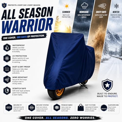 Image of Bike Body Cover for Yamaha YZF-R15 V4 Waterproof & Dustproof Scooter Cover UV Resistant, Heat Resistant & All Weather Protection Heavy Duty Triple Stitched Two Wheeler Cover (Blue)