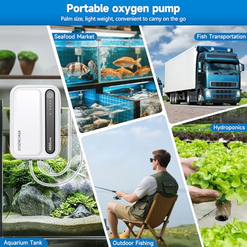 Image of Aquarium Air Pump Rechargeable Aerator for Bait Bucket, Portable Battery Powered Air Pump for Aquarium, Fish Tank Air Pump Bubbler Aerator for Outdoor Fishing