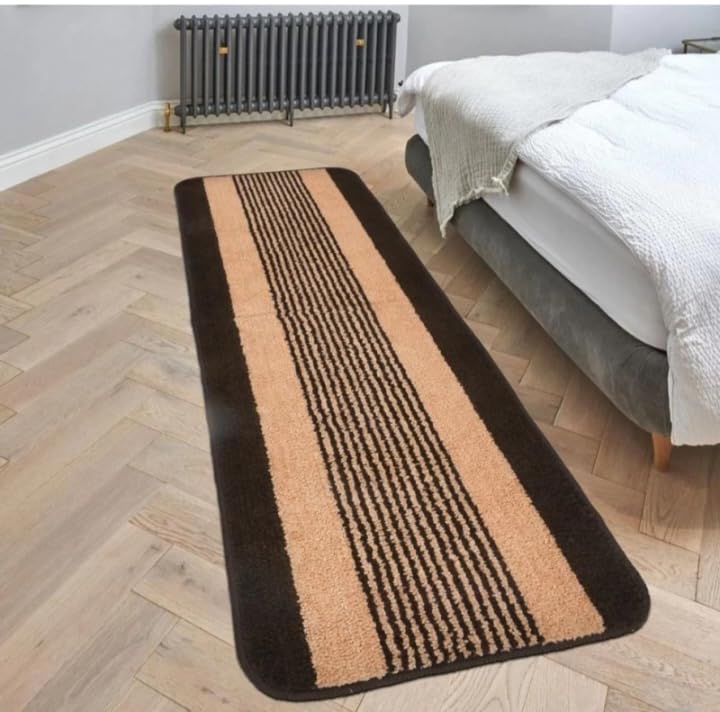 Shree JEE Home Microfibre Bed Runner for Kitchen & Bedroom | 17x54 Inch Striped Blue Bed Runner Mat for Daily Use | Decorative Brown Bed Mat for Bedside & Hallway (Pack of 1)-picture-11