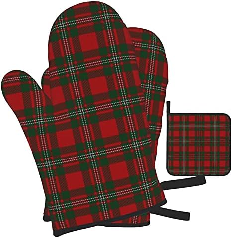 Oven Mitts and Potholders BBQ Gloves,Old Scotsman Clan MacGregor Gregor Tartan Plaid Non-Slip Heat Resistant Kitchen Oven Mitts and Pot Holders for Cooking Baking Grilling (3-Piece Set)