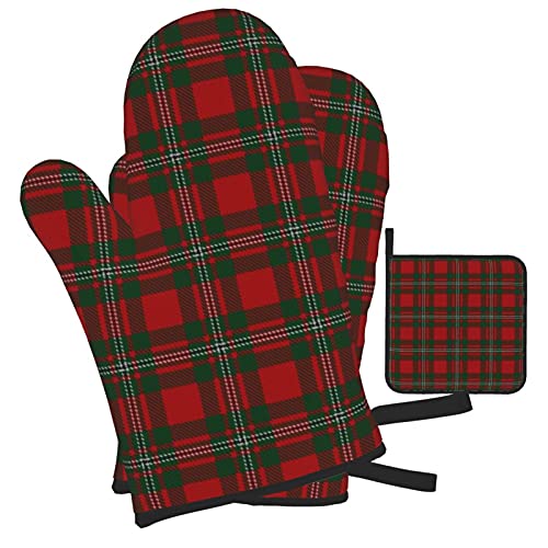 Oven Mitts And Potholders Bbq Gloves,Old Scotsman Clan Macgregor Gregor Tartan Plaid Non-Slip Heat Resistant Kitchen Oven Mitts And Pot Holders For Cooking Baking Grilling (3-Piece Set) #TOP2