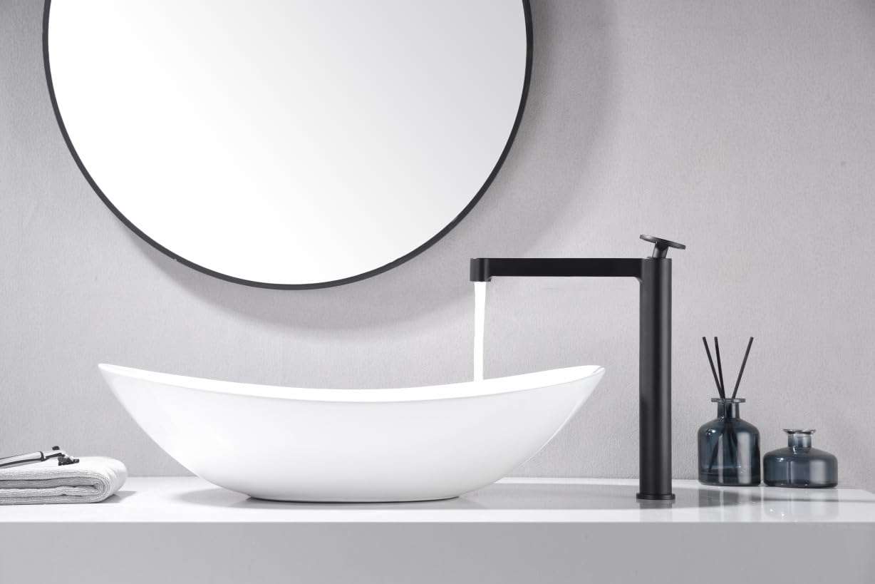 MICE - Grifo alto para lavabo fabricado en latón con un cartucho de cierre cerámico - Grifo monomano de caño largo - Griferia baño alto Negro Mate - BDC033-3NG