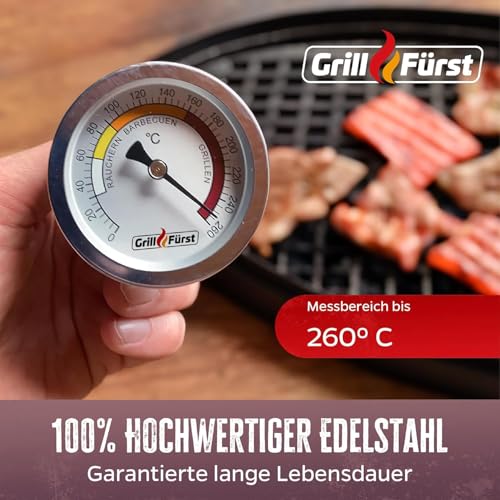 Grillfürst BBQ Deckelthermometer Therm 260 - Einbau Grillthermometer für Grill, Smoker oder Räucherofen, Ø 6,5 cm