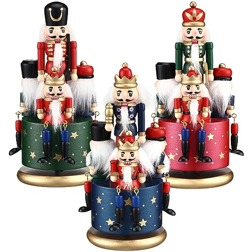Libima 3 Pcs Nutcracker Soldier Music Box Wooden Clockwork Soldier Figures