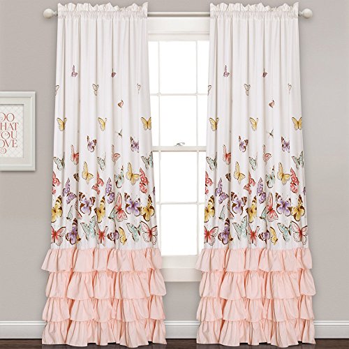 Lush Decor Flutter Butterfly Curtains | Ruffle Print Design Window