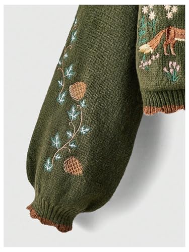 GORGLITTER Women's Chunky Oversized Button Up Cute Cardigan Embroideried Fall Trendy 2025 Sweaters Cottage Core Clothes3