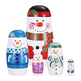 Wooden Snowman Nesting Dolls 5 Layers Russian Matryoshka Stacking Toy Christmas Home Decoration Children 2.55 Inch