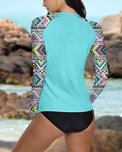 Besserbay Women's Long Sleeve Swim Shirt Uv Protection Rash Guard Upf 50+ Surfing Rashguard Swimsuit Aqua Aztec L #TOP6