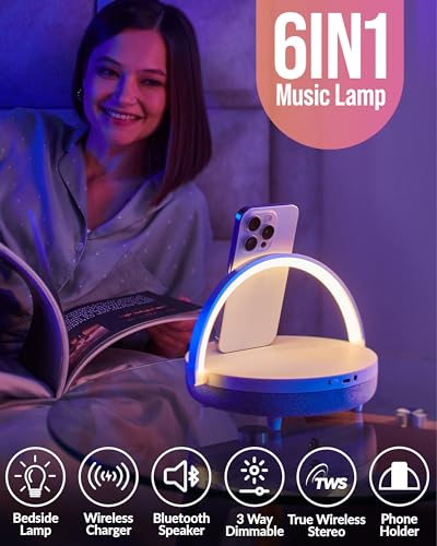 Bedside Lamp with Wireless Charger, Birthday Gifts for Women, 6 in 1 Touch Bedside Lamp, Portable Bluetooth Speaker, Gift for Her, Mom, Dad, Mens Gifts for Birthday Unique - Image 4