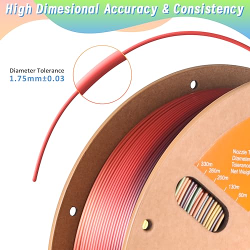 Image of ERYONE Silk Rainbow 3D Printer PLA Filament 1.75 + /- 0.03mm, Shiny Multicolor Filament PLA Fast Color Gradient 1KG(2.2LBS), Sunset Rainbow