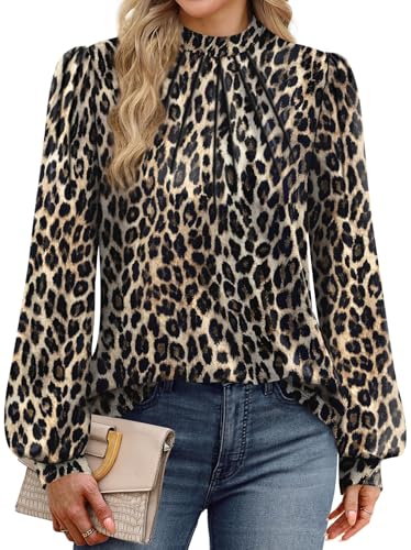 Image of WIHOLL Long Sleeve Shirts for Women Mock Neck Tops Pleated Front Blouses Dressy Casual Spring Fall Clothes 2026 Fashion