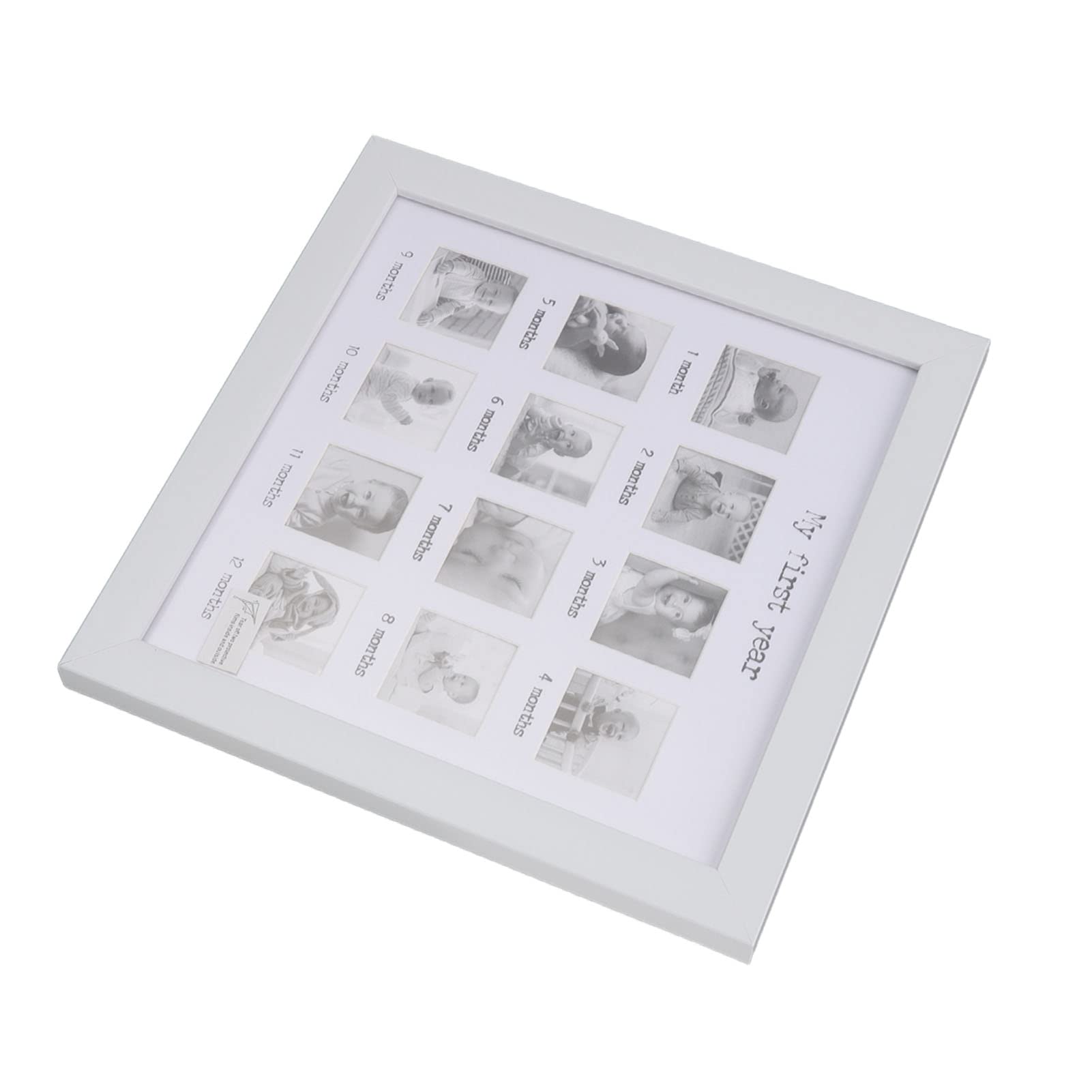 Baby's First Year Picture Frame, Newborn Baby's First Year 12 Month Milestone Photo Frame, Collage Photo Frame for Baby First Year Keepsake Baby Growth Record, 10 X 10 Inch, White