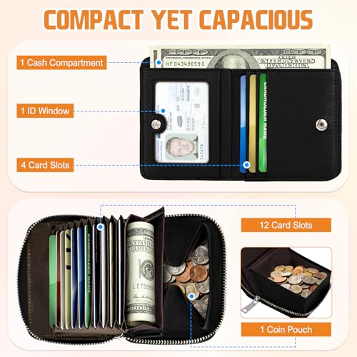Image of HUANLANG Mens Wallet RFID Blocking Multi Card Holder Wallets for Men Bifold Wallet with Zipper Small Men's Leather Wallet