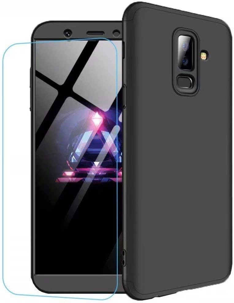 Ttimao Samsung Galaxy A6 Plus 2018 Case PC Hard Case [Tempered Glass Film] Anti Scratch Shockproof Ultra-thin 360 ° Protective Cover Triple-in-one Protective Cover (Black)
