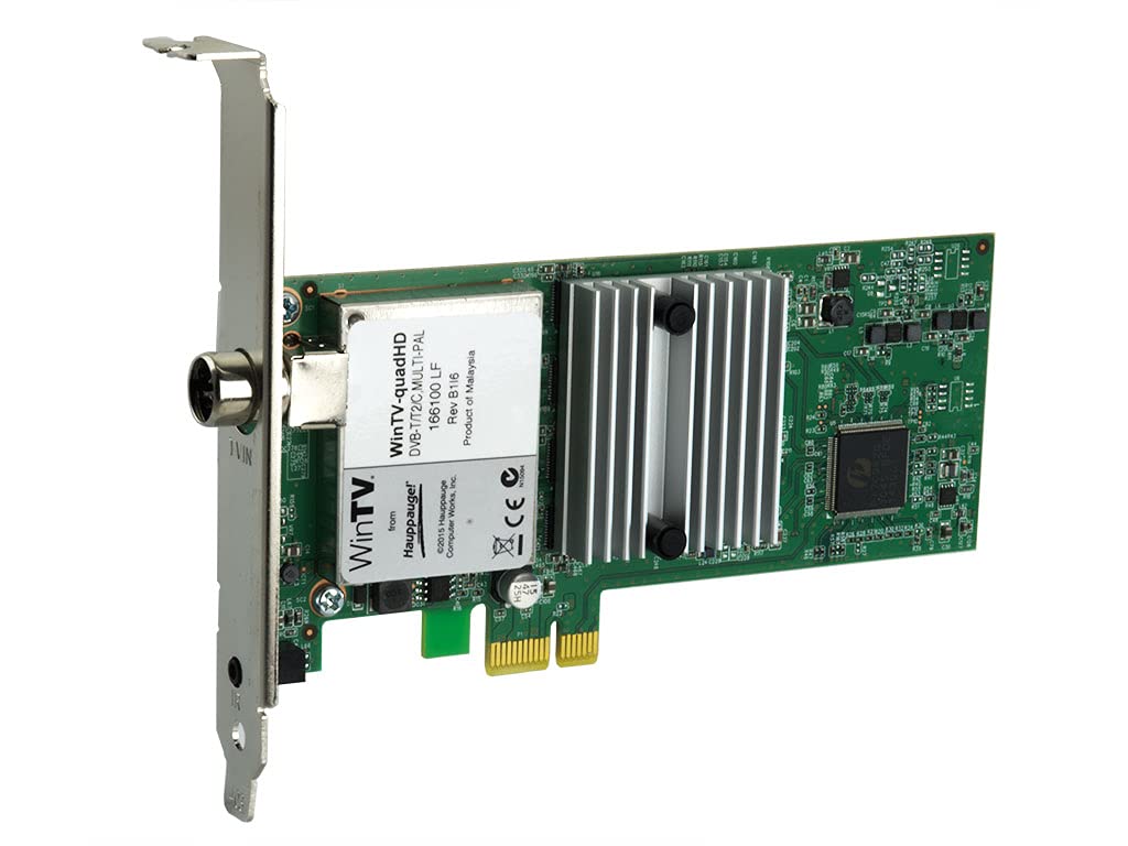 Hauppauge WinTV-quadHD - 01607 - Carte PCI-Express HD, Compatible DVB-T/T2 et DVB-C, Regarder ou d'enregistrer jusqu'à Quatre chaînes TV simultanément. Compatible avec Windows 11, 10, 8 et 7.