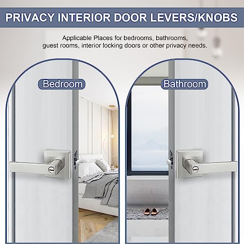 Privacy Interior Door Handle, 6 Pack Heavy Duty Door Lever for Bathroom & Bedroom Privacy Door Lock Handle Keyless Door Knobs in Satin Nickel for Right & Left Sided Doors