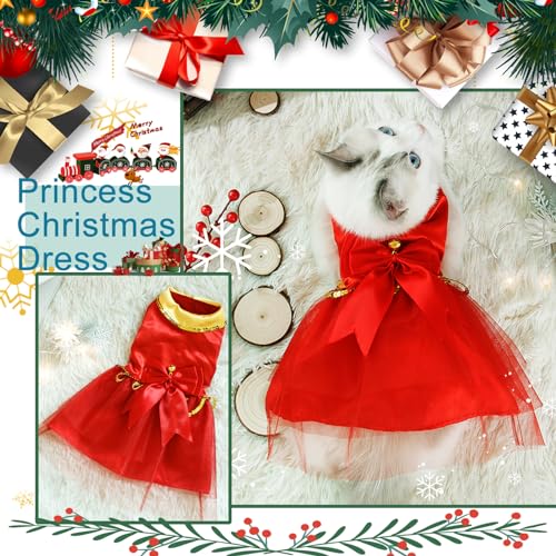 Pets on Safari Vestido de Natal para cães, vestido de tule vermelho de gato com sino, roupa de Papai