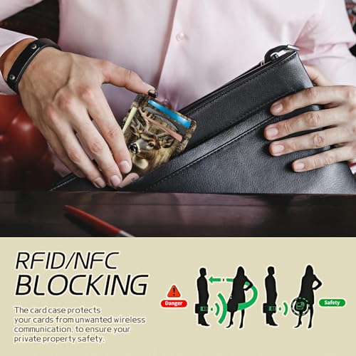 Image of Small Travel Wallets, Camo Deer Tree Slim Minimalist Front Pocket Wallet with Wristlet, RFID Blocking PU Leather Credit Card Holder with ID Window Change Purse for Men Women