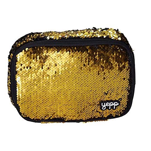 Estojo Escolar Paetê Muda de Cor Organizador Jumbo Amarelo