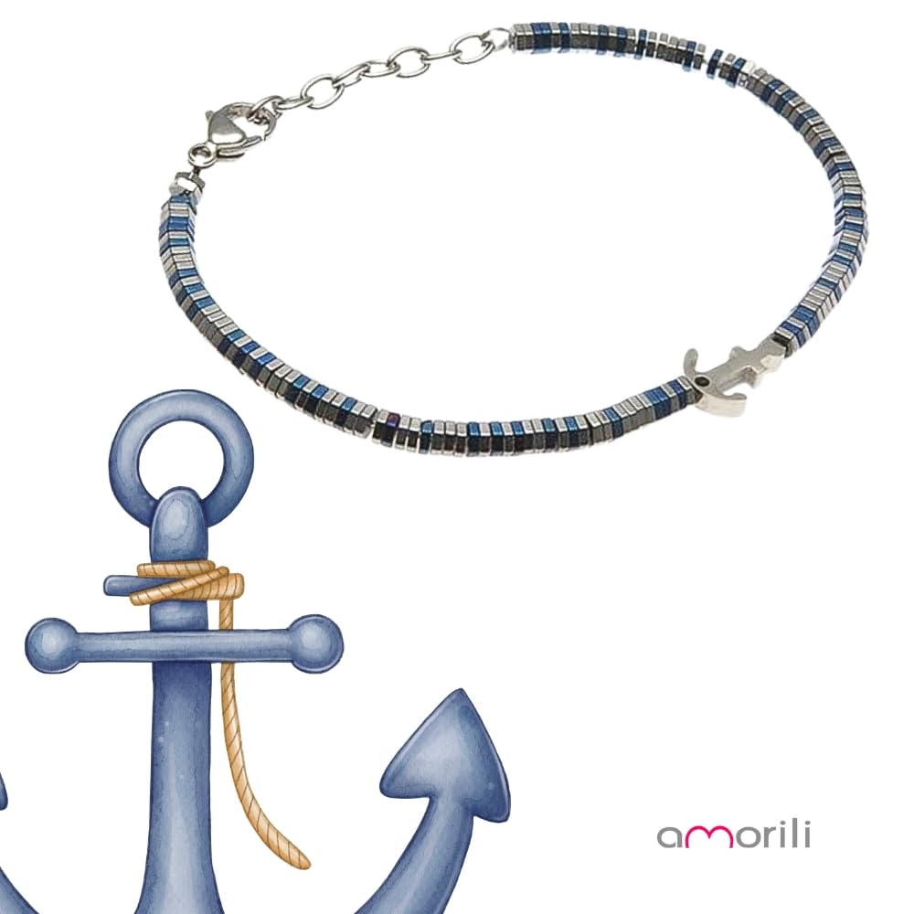 Bracciale Uomo Ancora in Acciaio Inox Blu con Zircone | Braccialetto Nautico Marinaro Elegante e Regolabile | Gioiello Maschile Simbolo di Forza e Libertà | Idea Regalo per Uomo di Mare bcc1853b