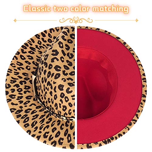 Fadachy Fedora Hat For Mens & Womens Wide Brim Two Tone Leopard Fedora Felt Red Bottom Panama Jazz Hats Cheetah #TOP2