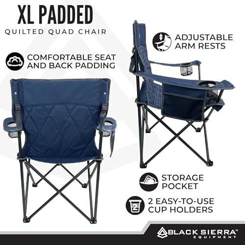 Black Sierra Oversized Camping Folding Chair, Heavy Duty Outdoor Seat Supports 300 lbs with Steel Frame, Collapsible Quilted Padded Plaid Camp Bag Chair for Tailgating, Sports Games Patio - Thumbnail 6