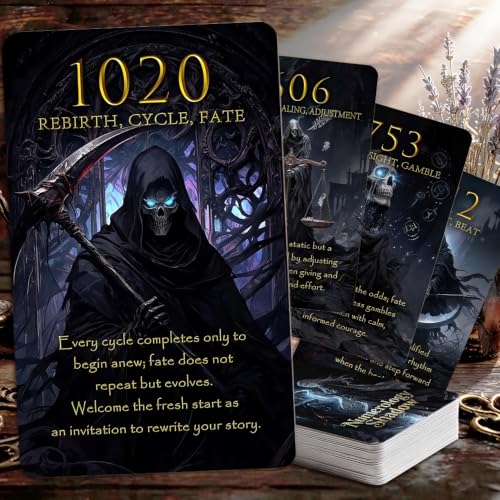 MISS FIRE Shadow Number Oracle Cards – 55-Card Gothic Shadow Work Oracle Grim Reaper Art, Black Edge, for Shadow Work & Daily Pulls