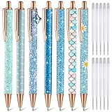7 Pcs Fancy Pens for Women Cute Pens Sparkly Glitter Pens with 10 Pcs Black Ink Refills Pretty Pen Gifts Journaling Pens for Girls Office School Christmas Appreciation Gifts (Blue,Plain)