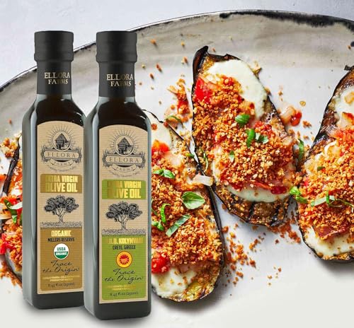 Ellora Farms, Extra Virgin Olive Oil, Organic and Single Estate PDO Combo, Greek Single Origin, Kosher, Traceable, 8.5 oz., Pack of 2