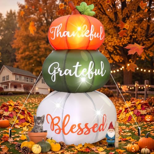 VIHOSE 6.4 ft Fall Inflatables Pumpkin Outdoor Decorations Thanksgiving Blow up Inflatable Stacked Pumpkins with Built-in LEDs for Fall Harvest Autumn Holiday Party Garden Lawn Decor
