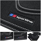 Liebevoll gestickte 'Sportline' Schriftzüge auf den vorderen Fußmatten, Verstärkte und Wasserfeste mit Gummi beschichtete Rückseite