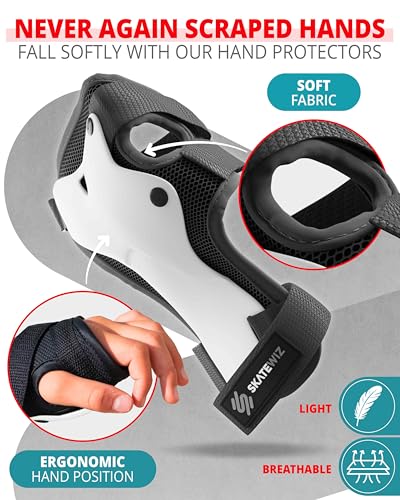 Image of SKATEWIZ Kids Knee Pads and Elbow Pads Set - Wrist Guards for Skateboarding - Smash - Size S Black White - Skating Protective Gear, Roller Skates, Skateboard - Ice Skating Kids