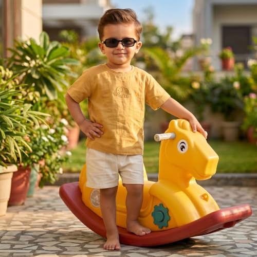 Image of Toyzone 2 in 1 Royal Horse Ride On - Yellow| Baby Rocker with Comfortable Seat & Back Support | Durable Child-Safe Design | Smooth Rocking Base | Indoor Play Toy | 1-4 Years